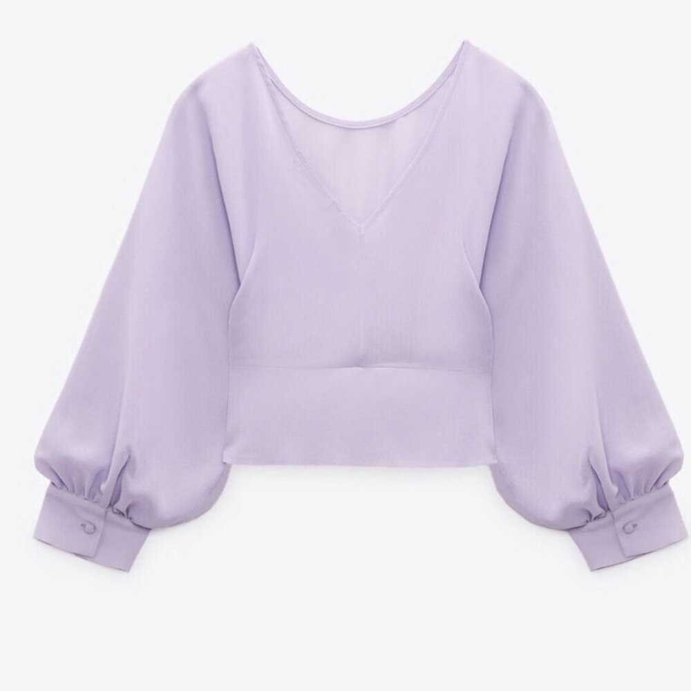 Zara | Semi-Sheer Lilac Fitted Waist Flowy Top - Picture 3 of 10